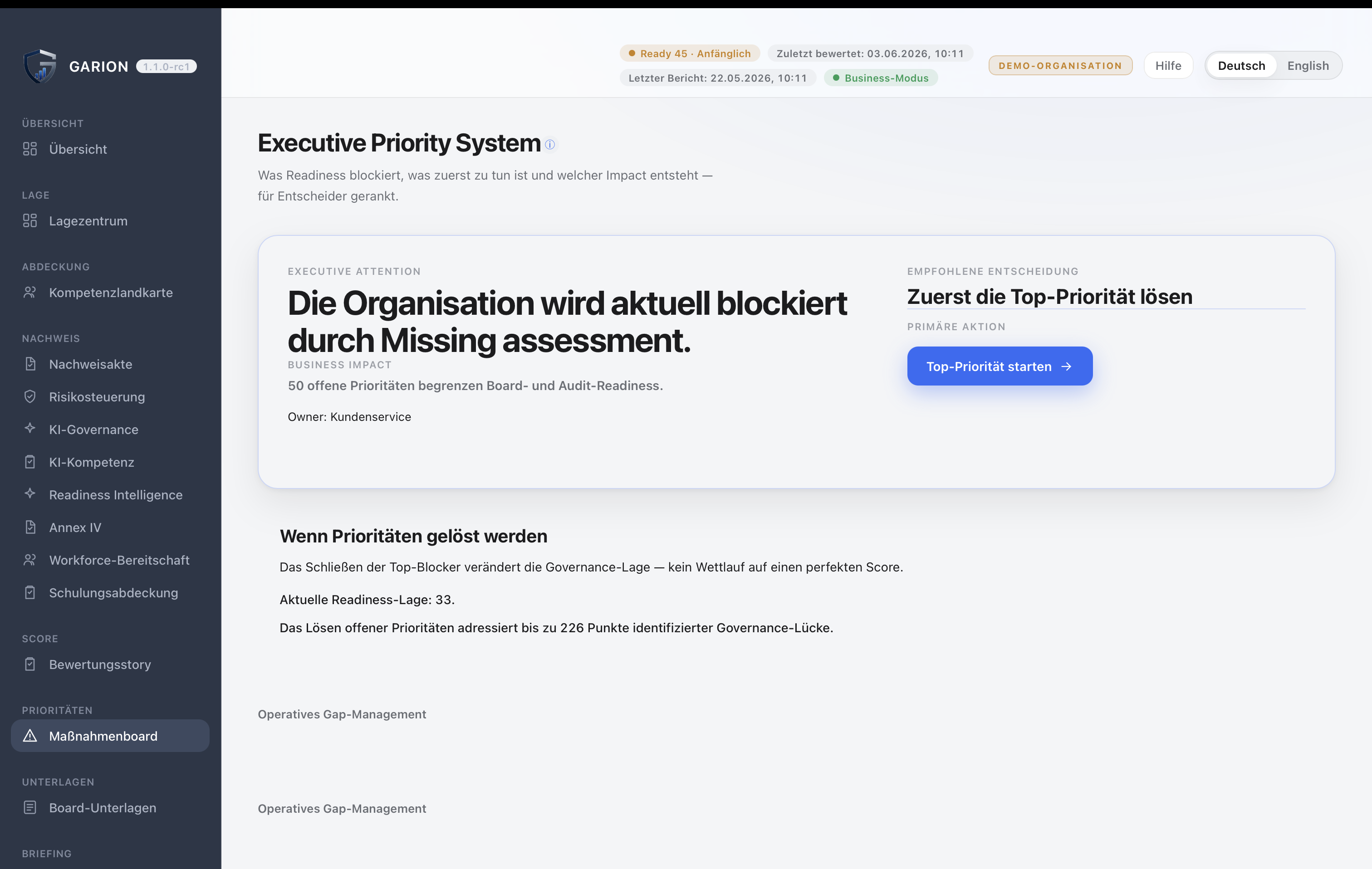 GARION Ma&szlig;nahmenboard &mdash; Executive Priority System